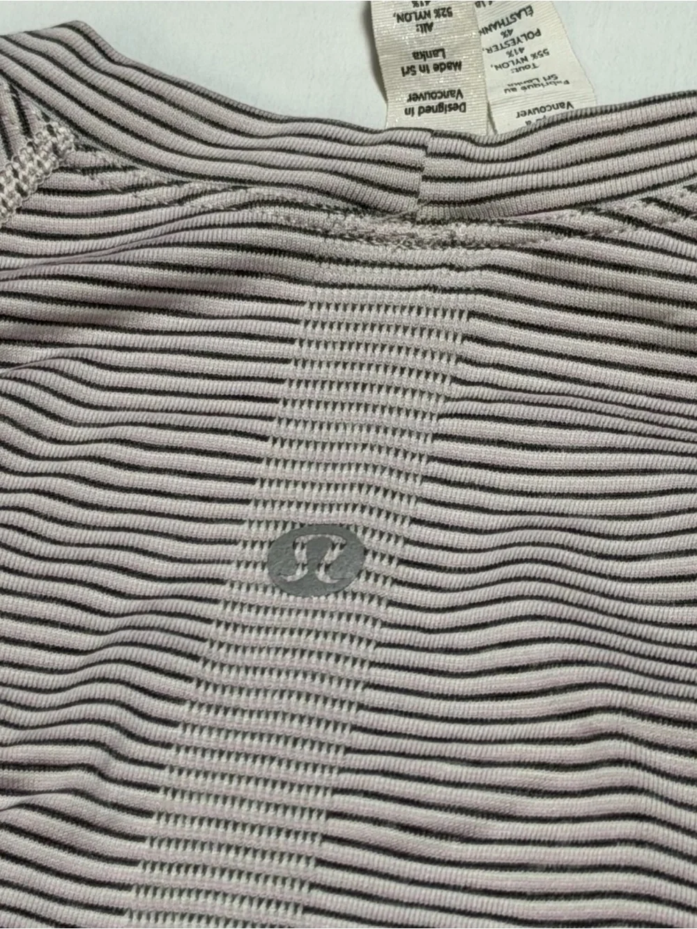 lululemon athletica Pink, Grey and White Striped Short-Sleeve Tee
